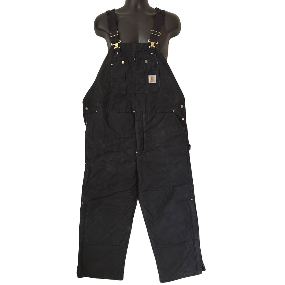 Carhartt R03 BLK Quilt Lined Duck Bib Overalls Mens 44x30 Black Made in USA